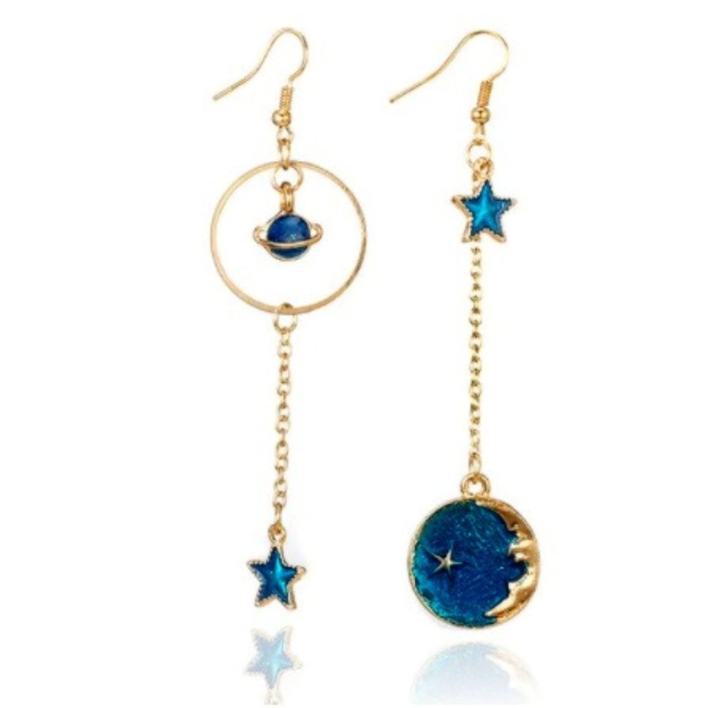 Celestial Planet & Stars Dangle Earrings